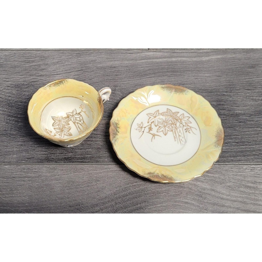 Shafford Japan Teacup and Saucer Set - Yellow/White with Gold Trim
